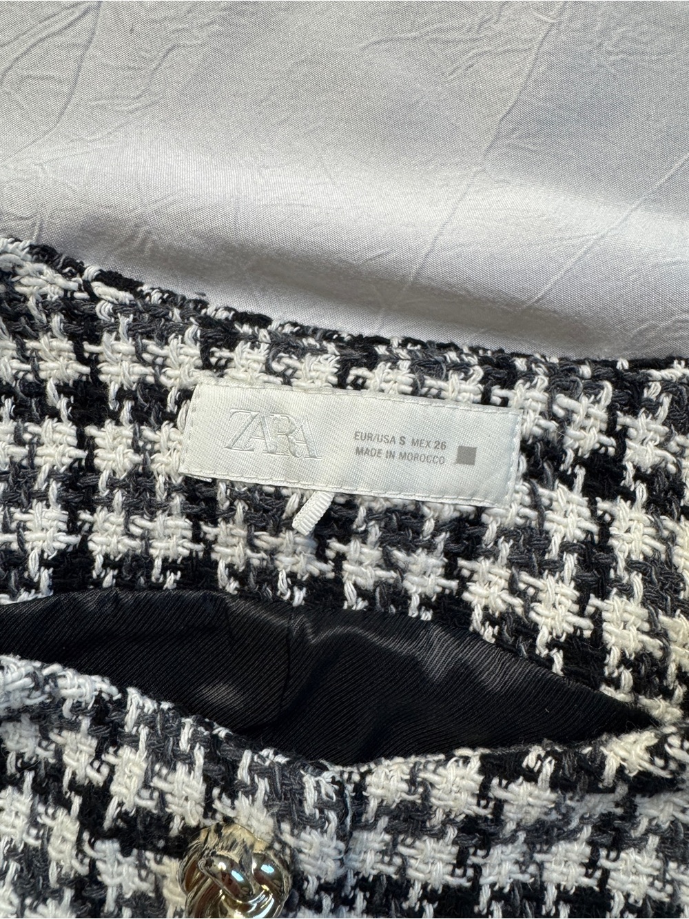 Zara Black & White Houndstooth Tweed Vest Button Top Small - Picture 4 of 5